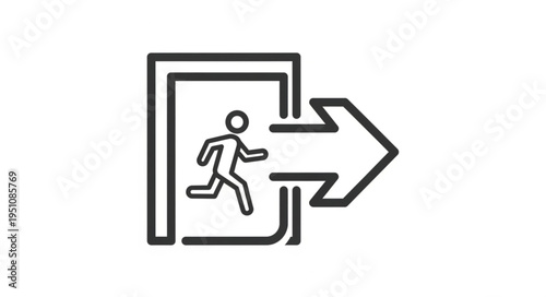 Person running through an open door with an exit sign arrow.