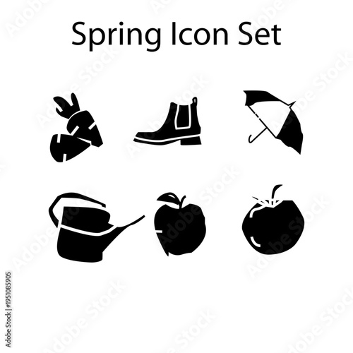 set of spring vector icon illustration carrot,boot,umbrella,watering can,apple and tomato symbol.