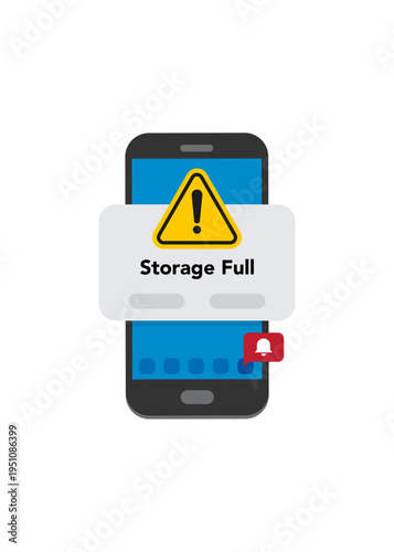 Smartphone with storage full notification message stock illustration.
