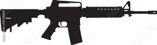 Assault rifle vector illustration silhouette with realistic firearm profile and magazine