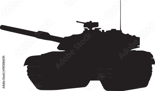 Main battle tank vector illustration silhouette with heavy armor and long barrel cannon