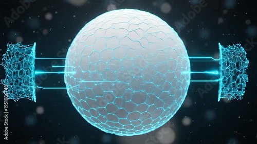 Abstract digital sphere with glowing geometric patterns and energy fields