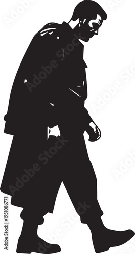 Walking man silhouette in coat vector illustration line art abstract background