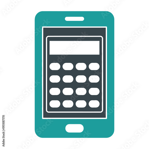 Teal smartphone with calculator app on screen mobile finance tool digital payment icon