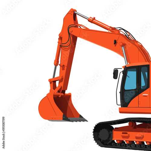Yellow Excavator Machine Isolated on White Background.
