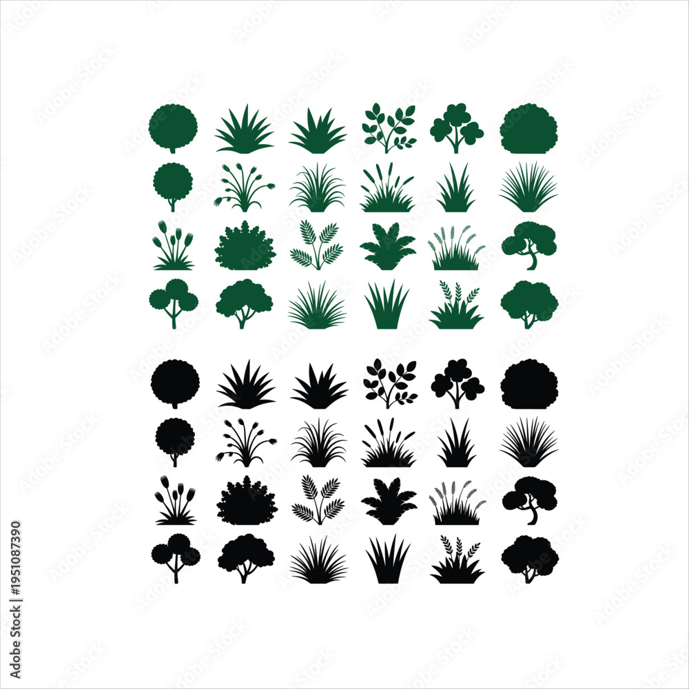 Fototapeta premium Green and black stylized clover leaf patterns on white background