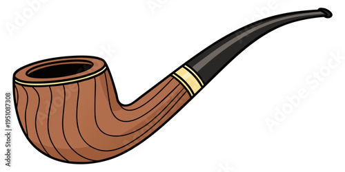 Vintage Wooden Tobacco Smoking Pipe Vector Illustration Isolated on White Background.