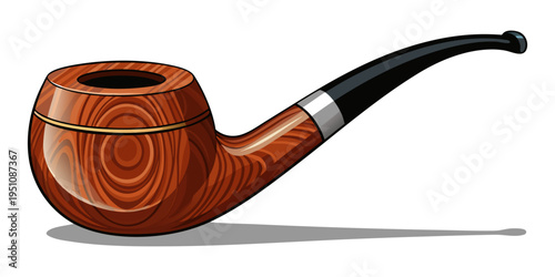 Tobacco Pipe Isolated on White Background with Vintage Wooden Style.