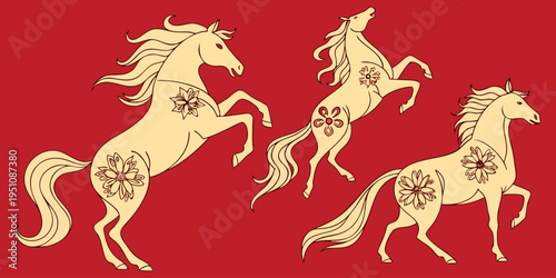 Horse Vector Illustration of a Running Stallion in Black Silhouette Style.