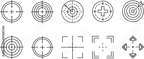 Targeting reticle set with optical sight markers and goal seeking symbols for tactical navigation and focus measurement technology