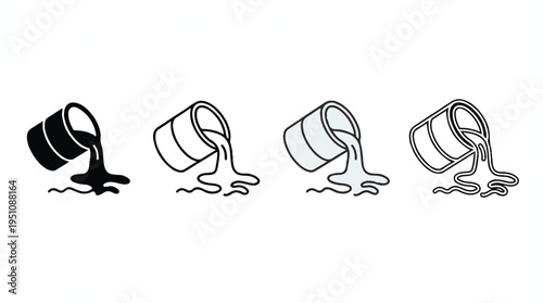 set of four paint pouring from buckets in different colors