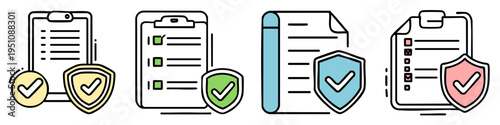Security icons of documents and shields with checkmarks are shown