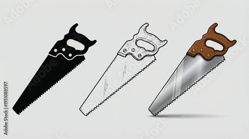 Three different types of handsaws with various handles and blade designs