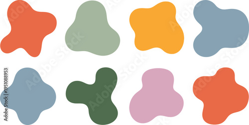 Colorful abstract shapes in various hues on white background for design and creativity