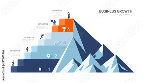 Four Steps Business mountain pyramid infographic ascending 4 Steps success strategy and financial growth process. presentation vector infographics.