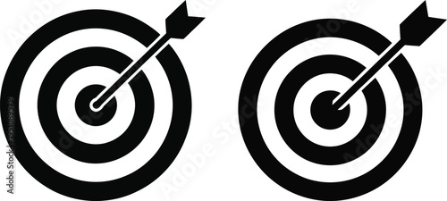 Two black and white targets with arrows hitting center symbolizing accuracy and goal achievement