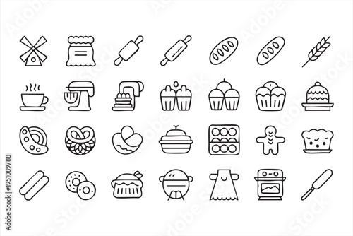 Bakery And Pastry Outline Icons For Cafe Menu And Food Infographics