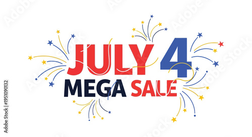 July 4th Mega Sale vector banner with fireworks