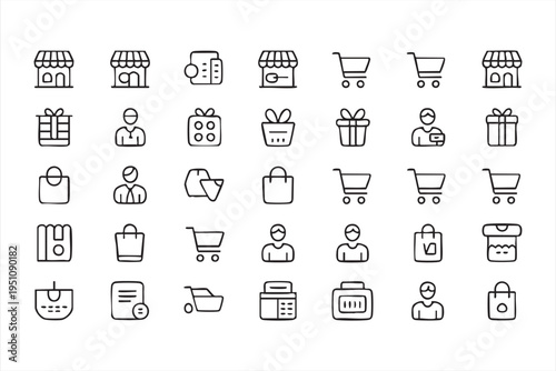 Retail Shopping And Ecommerce Line Icons For Online Store And Marketplace