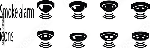 Testing smoke alarm icon set. Logo of testing smoke alarm,, alert icon with device outline. hand pressing test button. harmonious logo variations of the same emblematic, hand pressing test button.