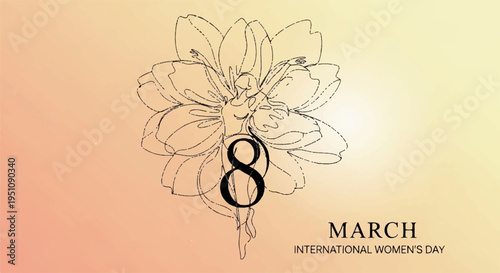 International women's day on march 8th with a flower symbol on a gradient background