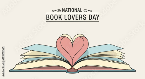 National book lovers day illustration with heart from open book on beige background