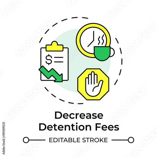 Decrease detention fees multi color concept icon. Finances. Benefit of yard management system. Round shape line illustration. Abstract idea. Graphic design. Easy to use in promotional material