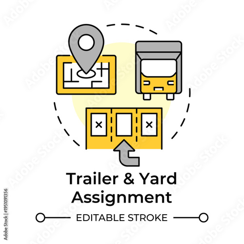 Trailer and yard assignment multi color concept icon. Warehouse management process flow. Round shape line illustration. Abstract idea. Graphic design. Easy to use in promotional material