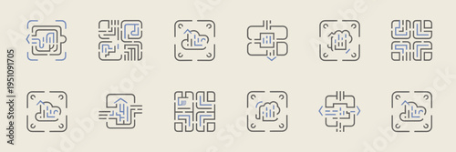 Futuristic pixel data stream icons – Great for network security apps, tech startup branding, or digital transformation slides.