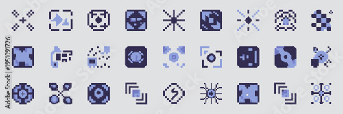 Digital pixel transformation icons – Ideal for data migration services, tech innovation blogs, or digital overhaul branding.