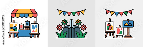 Open air art market stall set – Ideal for cultural festivals.