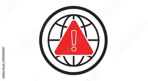 Red Warning Exclamation Mark Inside Globe Icon.