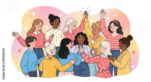 Diverse group of women celebrating together with joy and unity.