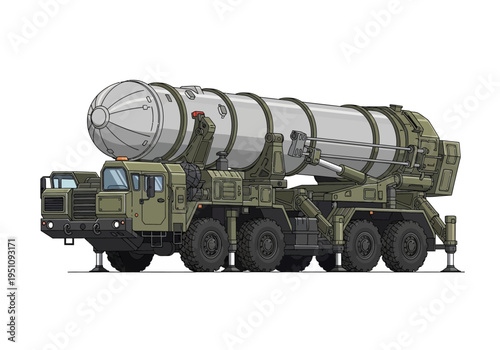 Military mobile rocket launcher vehicle illustration