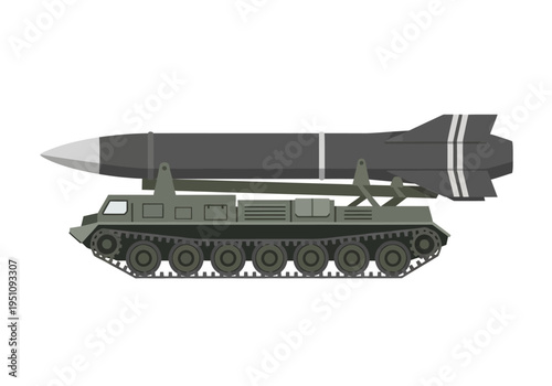 Modern military self-propelled missile system, featuring a large long-range projectile mounted on an armored tracked vehicle ready for strategic deployment and defense