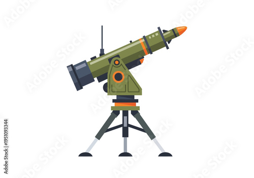 Contemporary military rocket launcher on a tripod, depicting advanced defense technology and strategic security equipment in a graphic illustration style