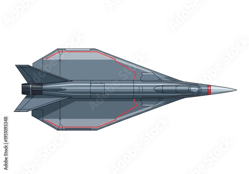 Sleek conceptual supersonic jet aircraft design illustration with sharp angular features and red accents, viewed from above, representing advanced aerospace technology and future flight