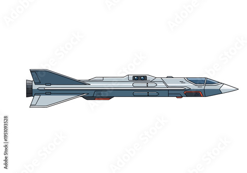Sleek and Advanced Sci-Fi Spacecraft Illustration A Futuristic Grey and Blue Interstellar Fighter Jet Concept for High-Speed Exploration and Galactic Travel
