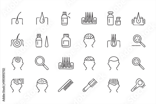 Trichology Medical Infographic Icons For Hair Growth And Hair Loss Treatment