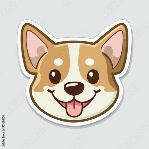 Cute corgi dog face sticker, happy dog with tongue out, cartoon art