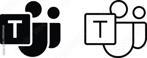 Microsoft Teams logo icons set in black flat and line style. Scalable vector in high quality. Perfect for UI design, branding, presentations, digital products and editable assets for professional use.