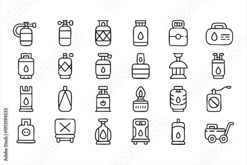 Household Gas Cylinder And Portable Fuel Tank Outline Icons