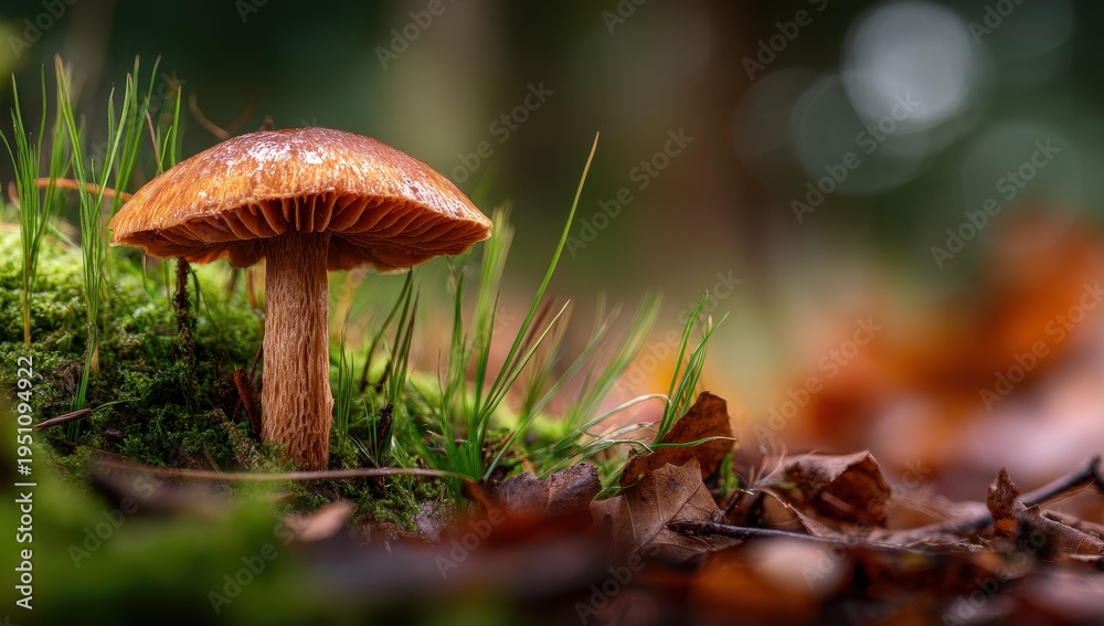Fototapeta premium Autumnal Mushroom Delight - A Close-Up of Natures Beauty in the Forest.