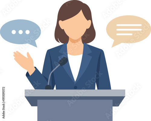A businesswoman giving a presentation at a conference or public speaking event