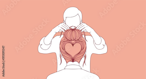 Couple creating a heart shape with hair, a tender moment of connection