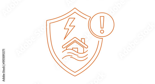 Shield with lightning house and waves symbol for protection.