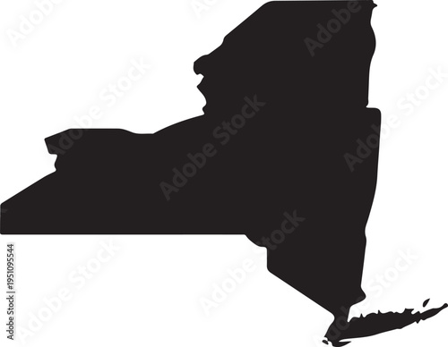 Black and white silhouette map of the state of new york with its borders clearly defined