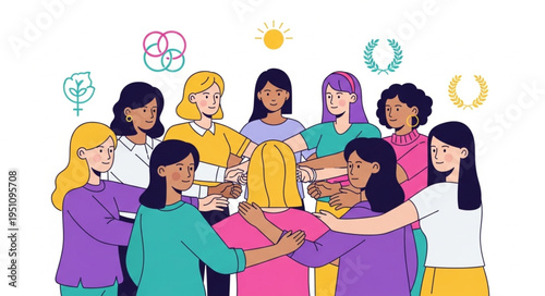 Diverse group of women supporting each other in unity.