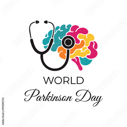 World Parkinson Day Illustration with Colorful Brain and Stethoscope for Medical Awareness