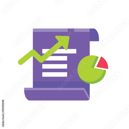 Business analytics growth chart icon, financial report and data analysis symbol vector illustration, business report icon with growth chart and pie graph. Ideal for business presentation, financial re